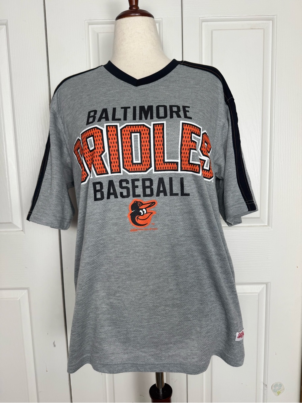 Stitches Grey and Orange Baltimore Orioles Baseball Tee